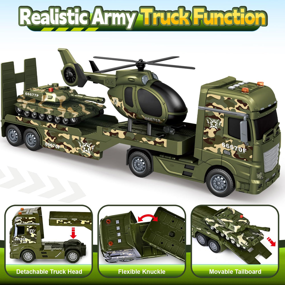 Bstoyder army truck with tank playset for pretend rescue and transport