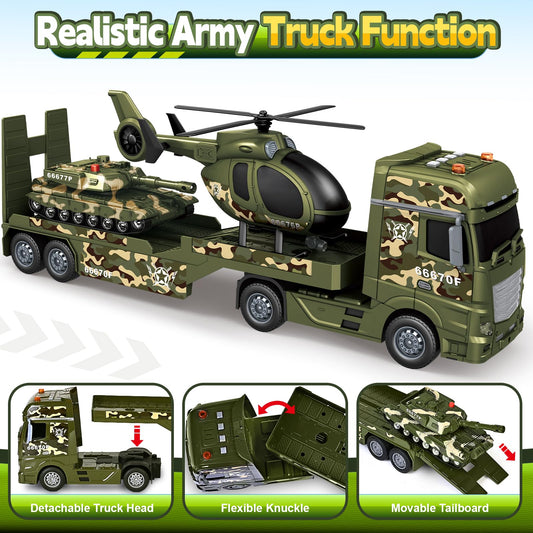 Bstoyder army truck with tank playset for pretend rescue and transport