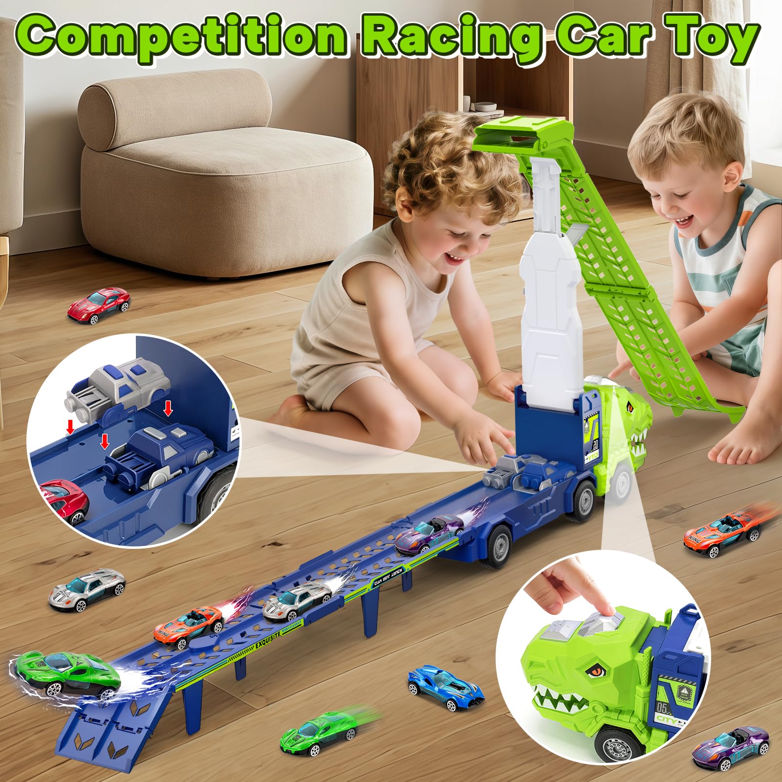 Bstoyder blue storage cabins hold colorful cars for organized play