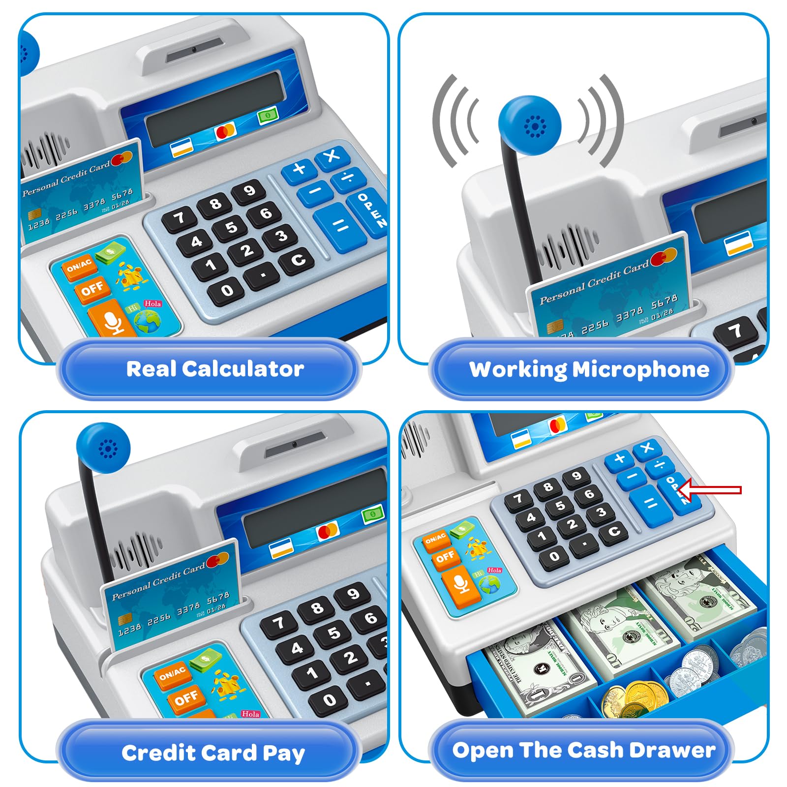 Bstoyder cash register with credit card for pretend transactions and swipes.