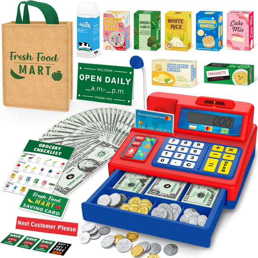 Bstoyder calculator cash register toy with open drawer, enhances counting practice.