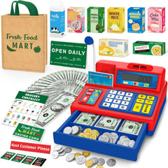Bstoyder calculator cash register toy with open drawer, enhances counting practice.