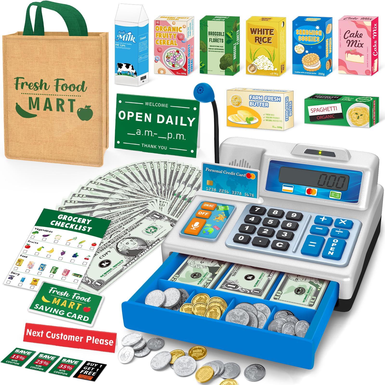 Bstoyder cash register toy full set for imaginative play and basic math practice