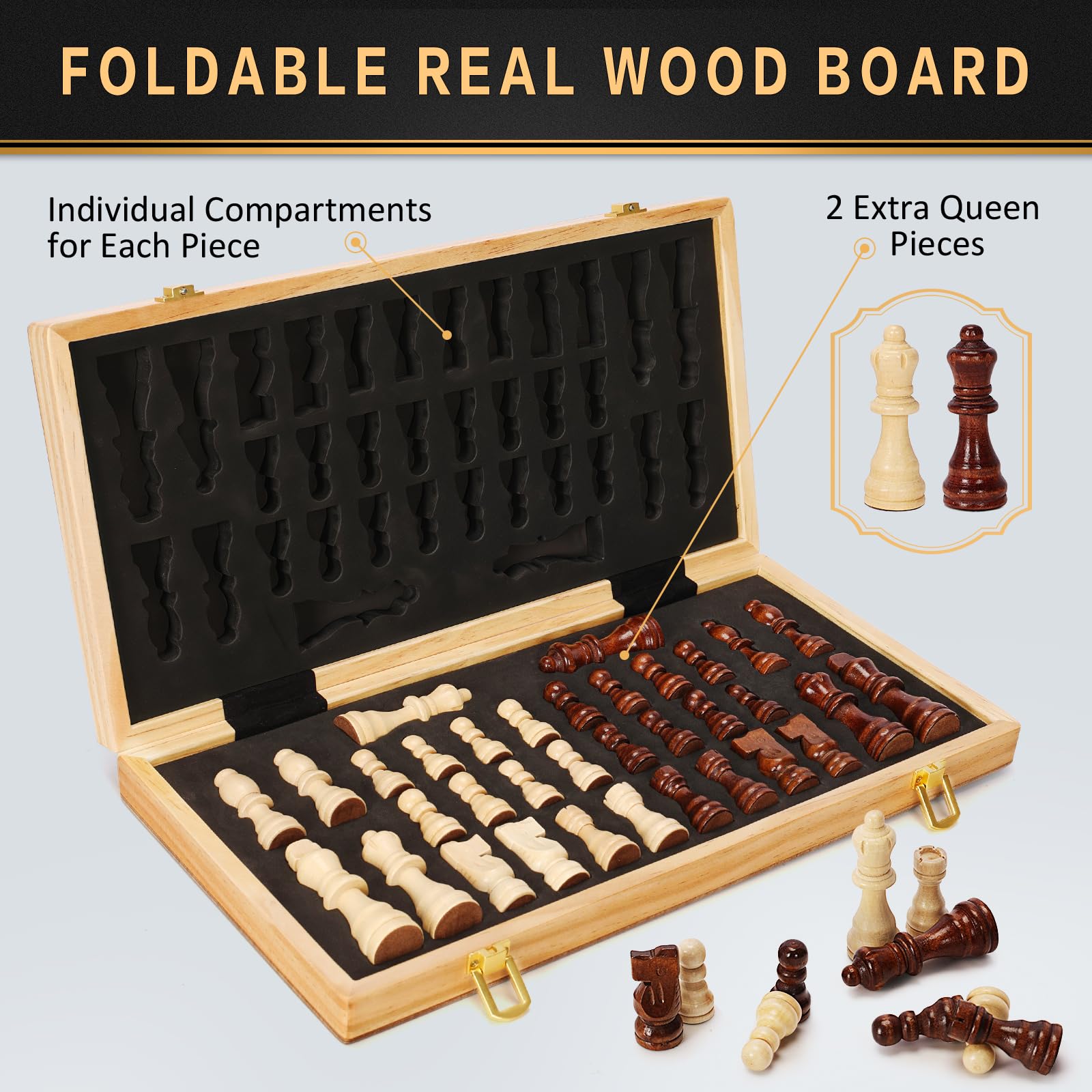 Bstoyder chess pieces storage compartments for tidy travel.