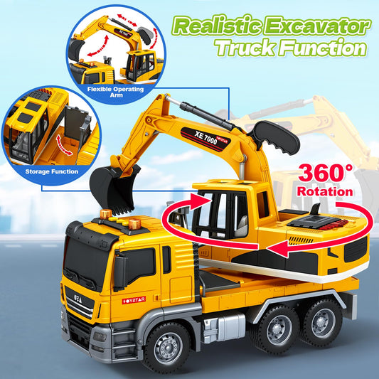 Bstoyder excavator arm rotates 360 degrees for realistic digging action.