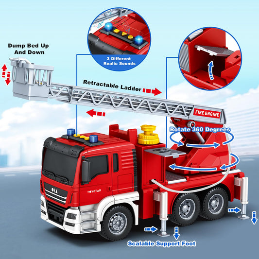 Bstoyder fire truck ladder extends and rotates for dynamic firefighting scenes