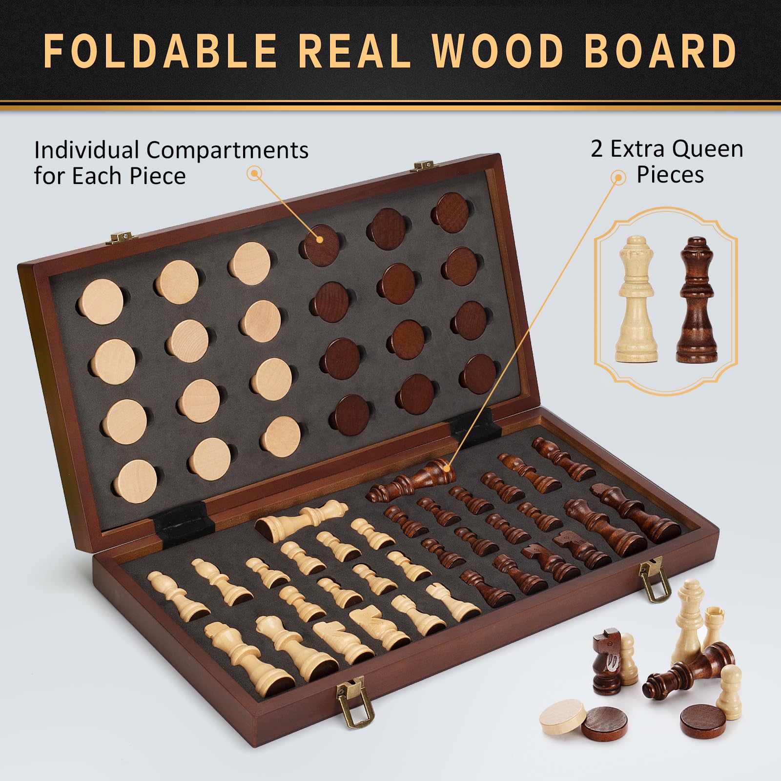 BSTOYDER foldable chess board with dedicated piece storage slots