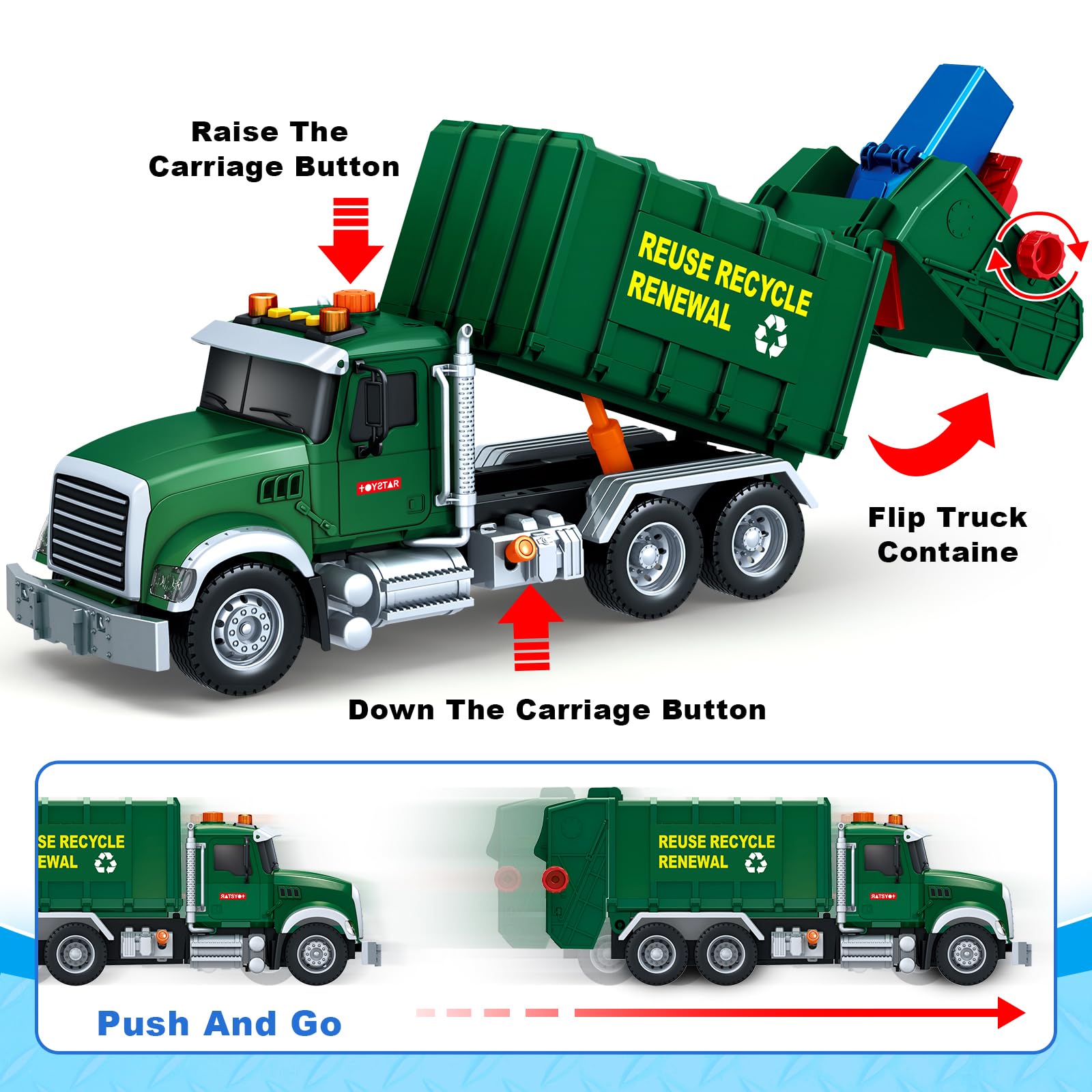 Bstoyder garbage truck with bins side shows sorting play.