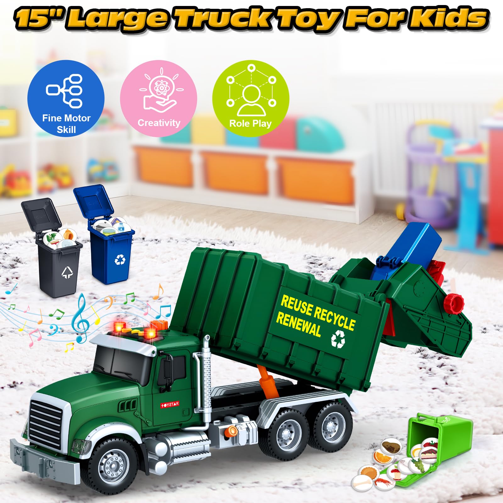 Bstoyder large recycling truck with gift box display.