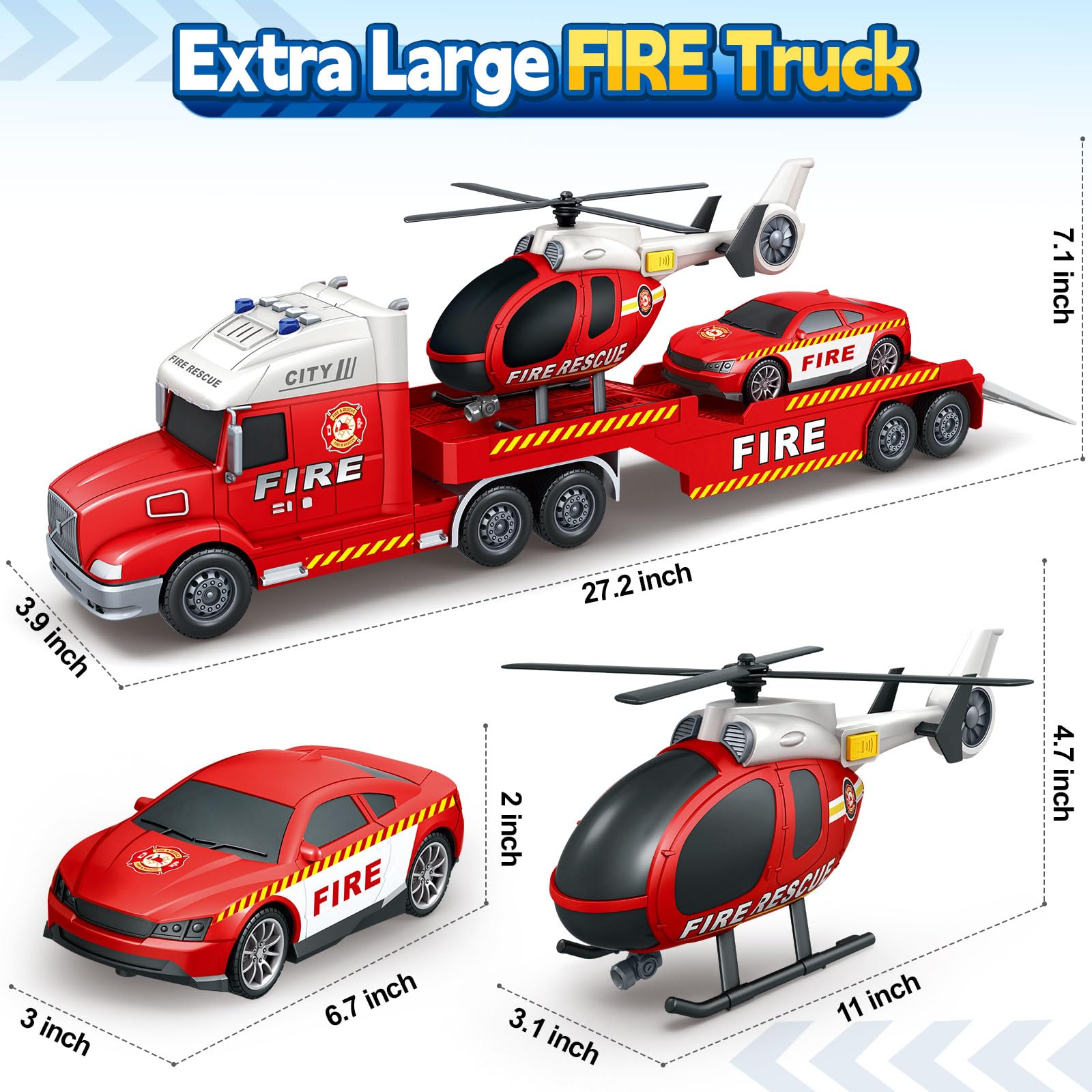 Bstoyder gift-ready box showcasing a complete 3-in-1 fire rescue toy set.