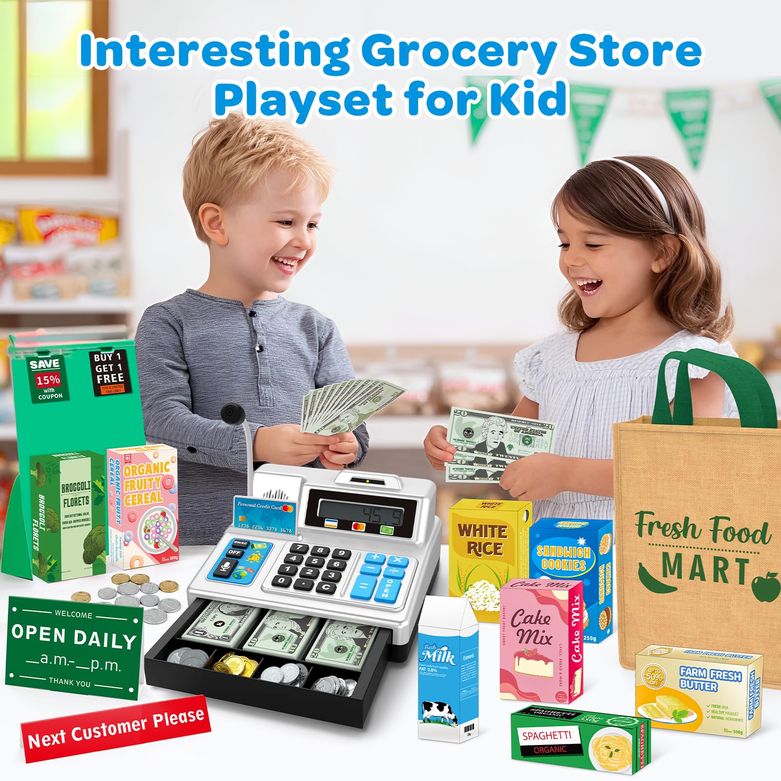 Bstoyder grocery boxes set for sorting and pretend grocery shopping