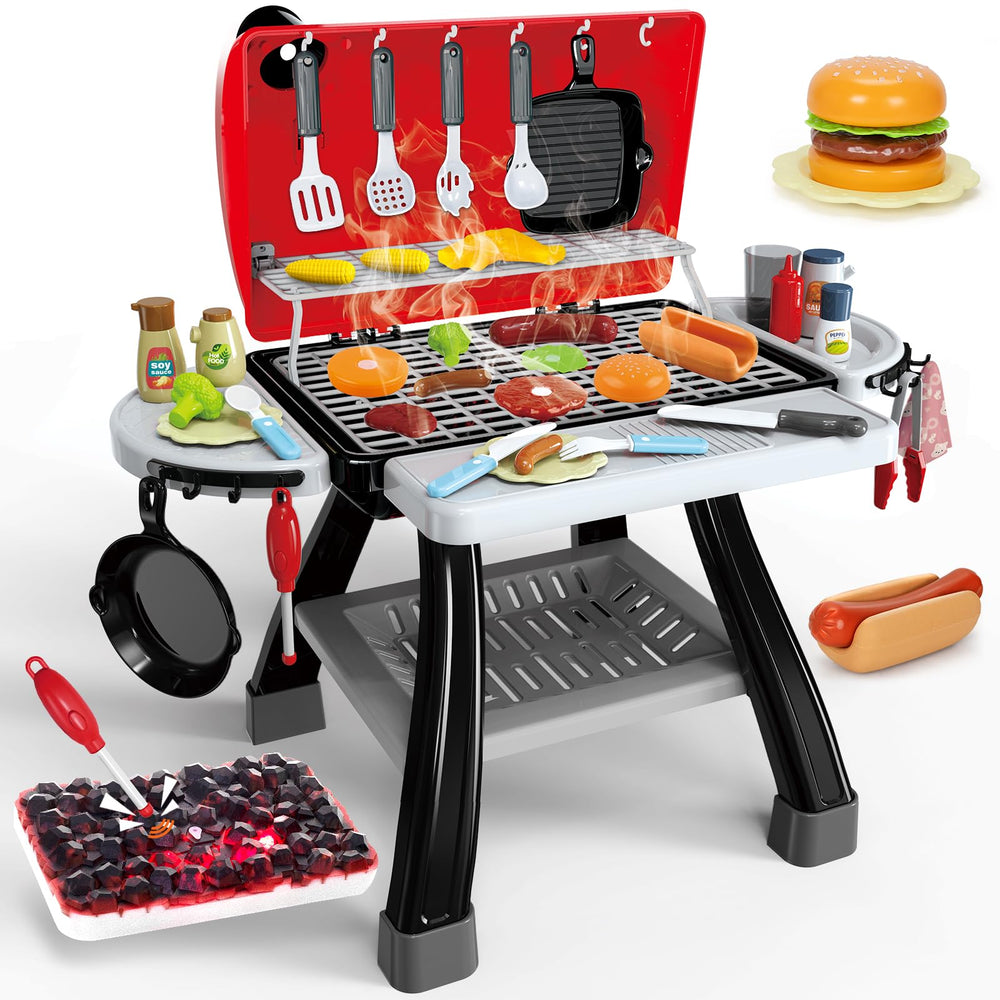 Bstoyder kids play kitchen with double-layer grill for imaginative BBQ fun.