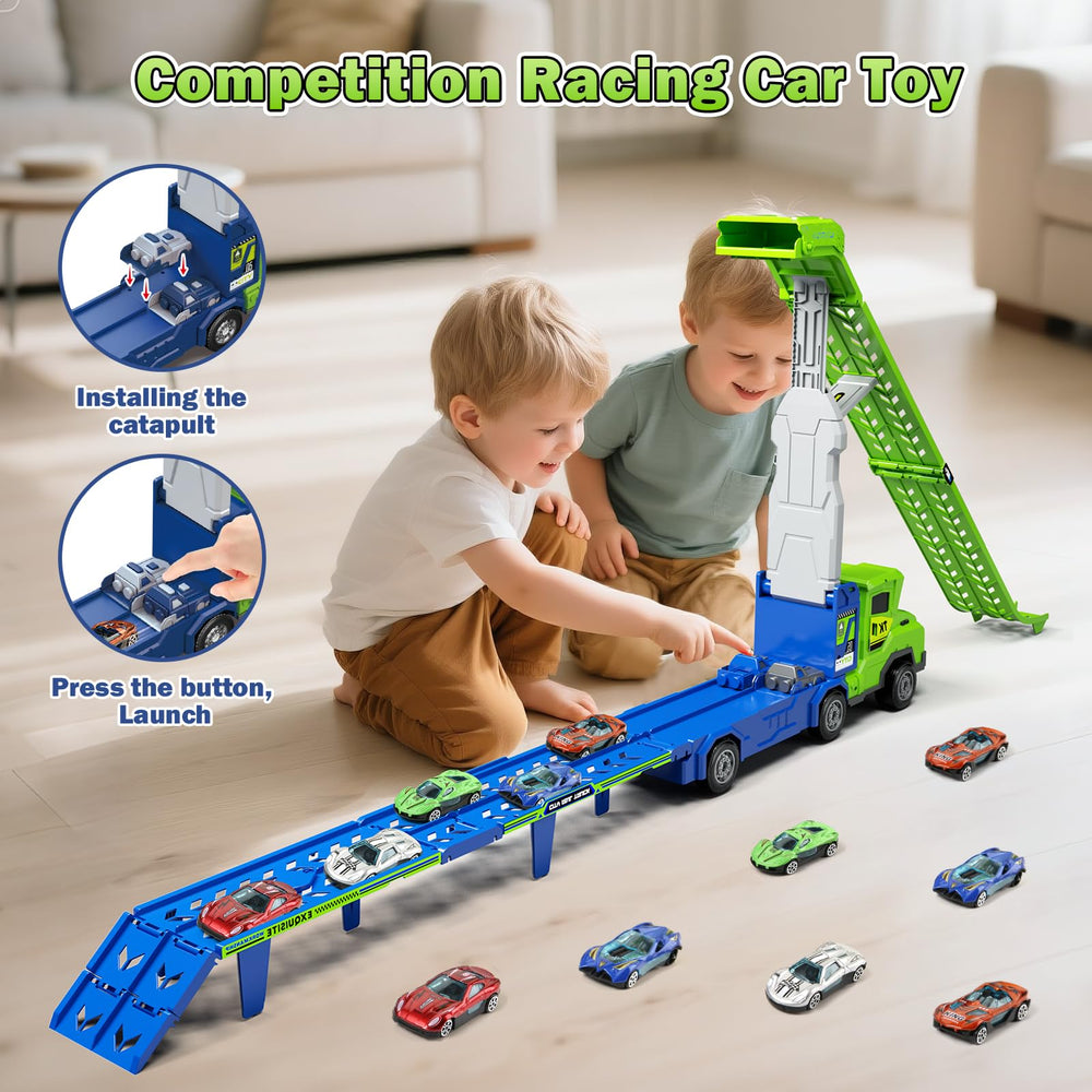 BSTOYDER kids playing with the car carrier truck for imaginative fun.