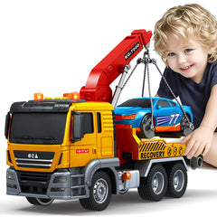 Bstoyder large tow-truck toy front view with lights encourages imaginative play.