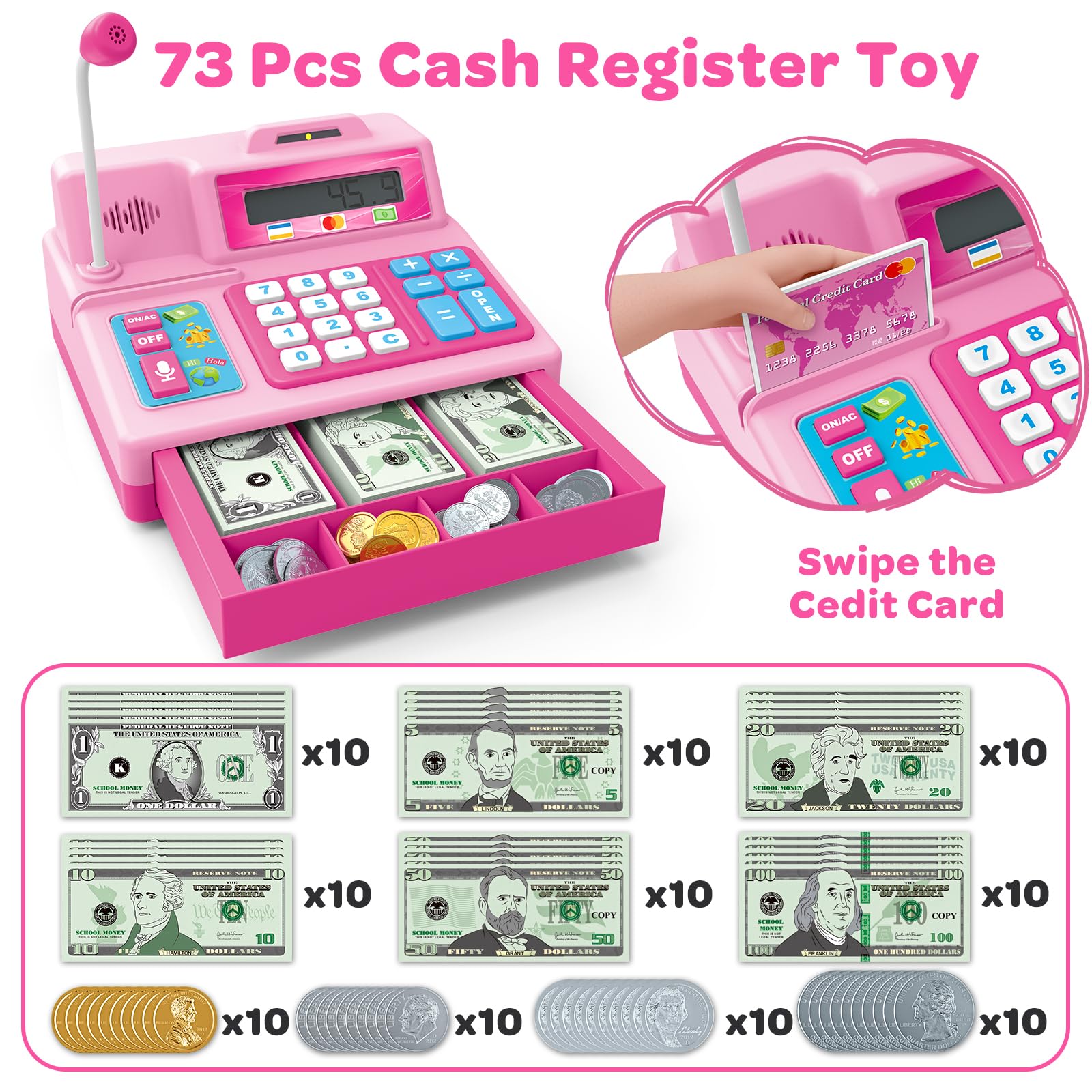 Bstoyder pink cash register toy with microphone enhances storytelling and cooperative pretend shopping