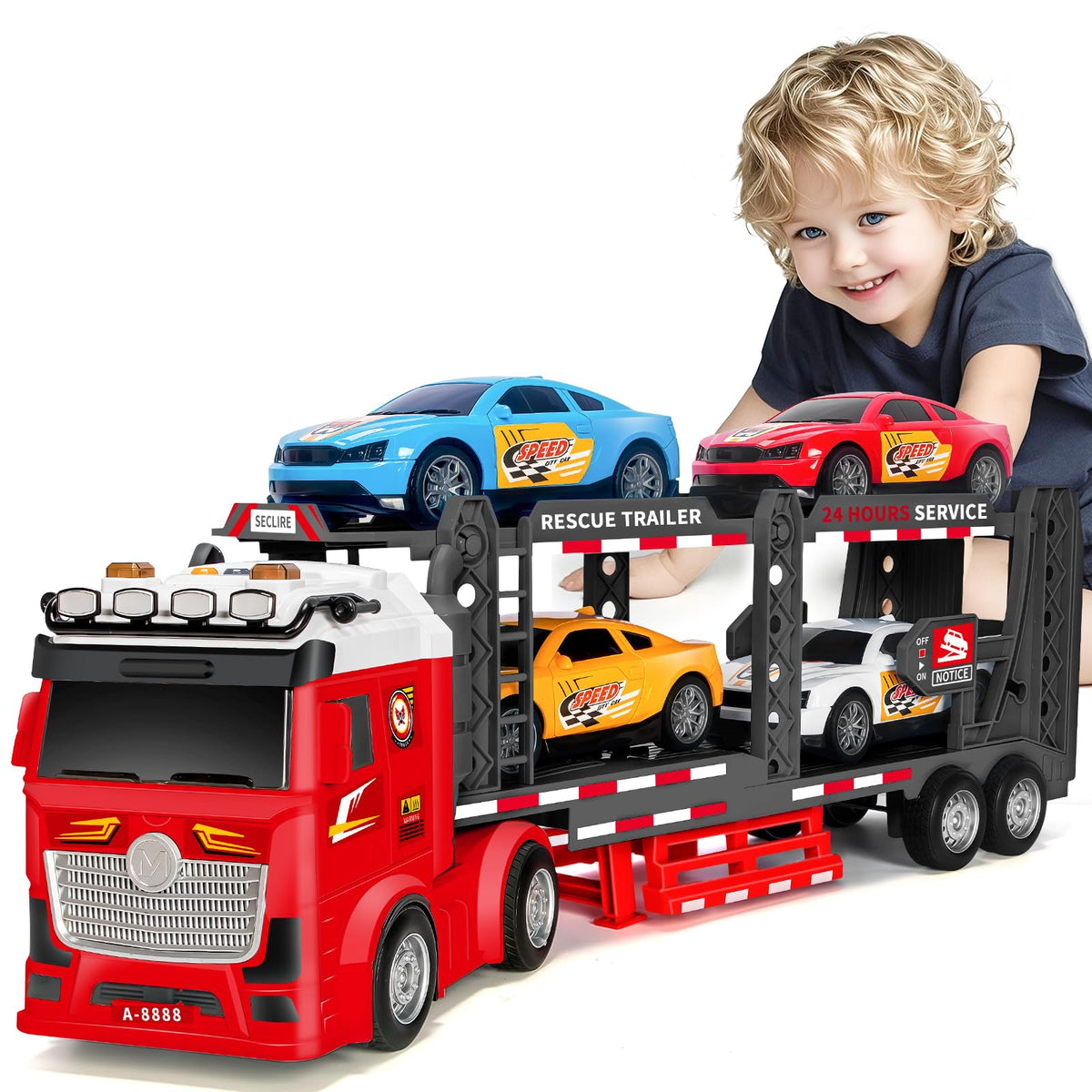 Bstoyder Toddler Transport Truck 21inch with cars for imaginative play and motor skills.