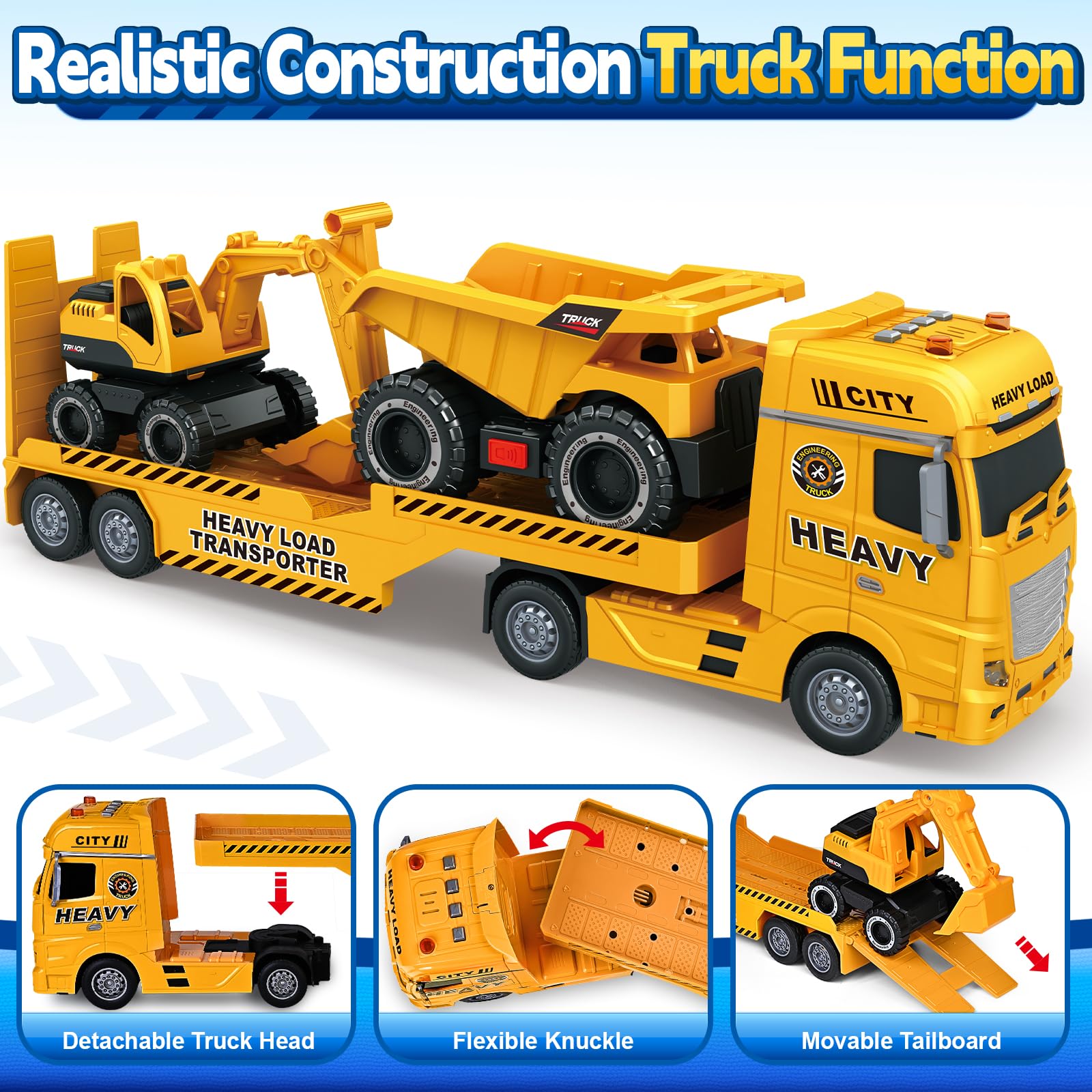Bstoyder toddler truck excavator side view with movable arm for imaginative construction play.