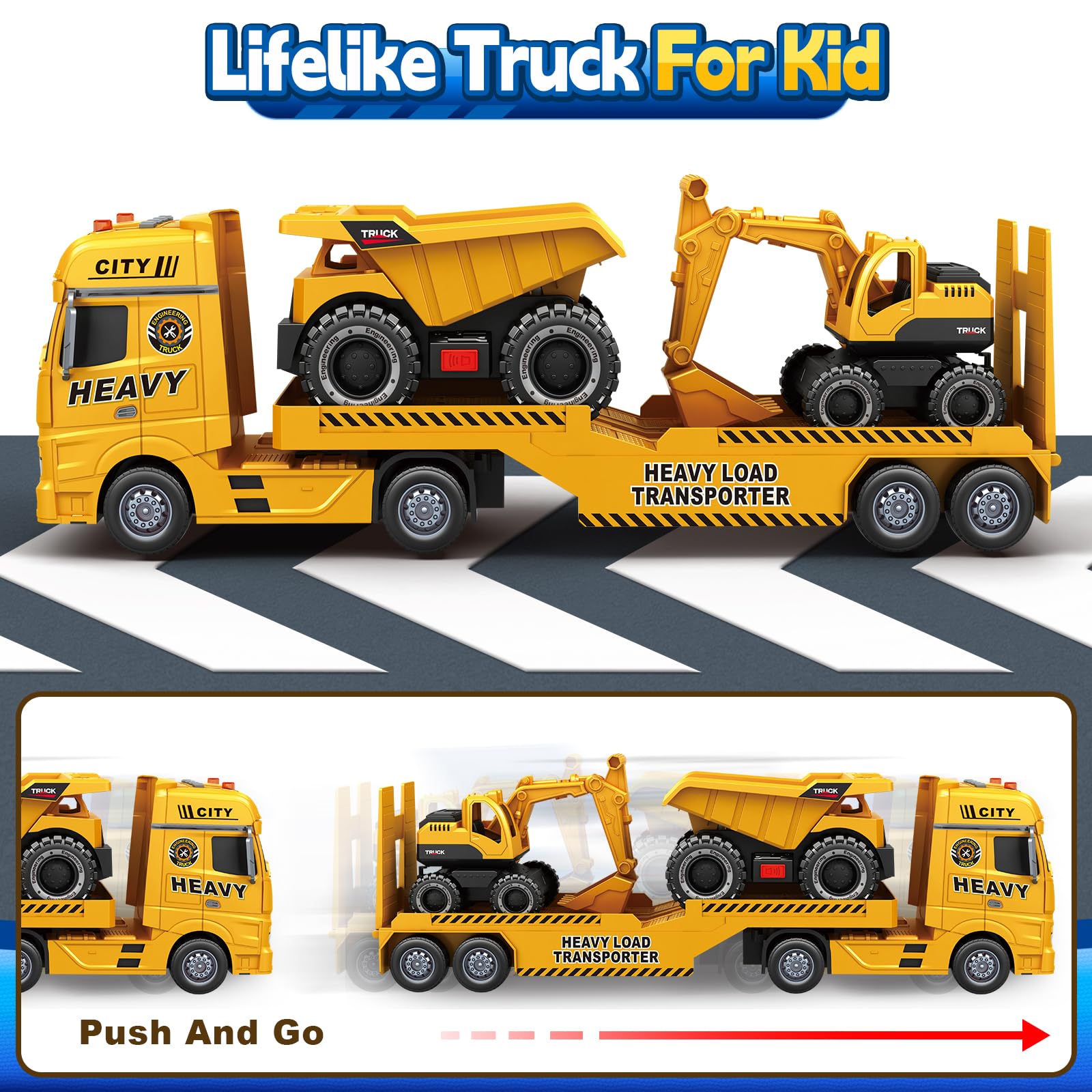 Bstoyder toddler truck push-and-go function demonstrated for easy movement.
