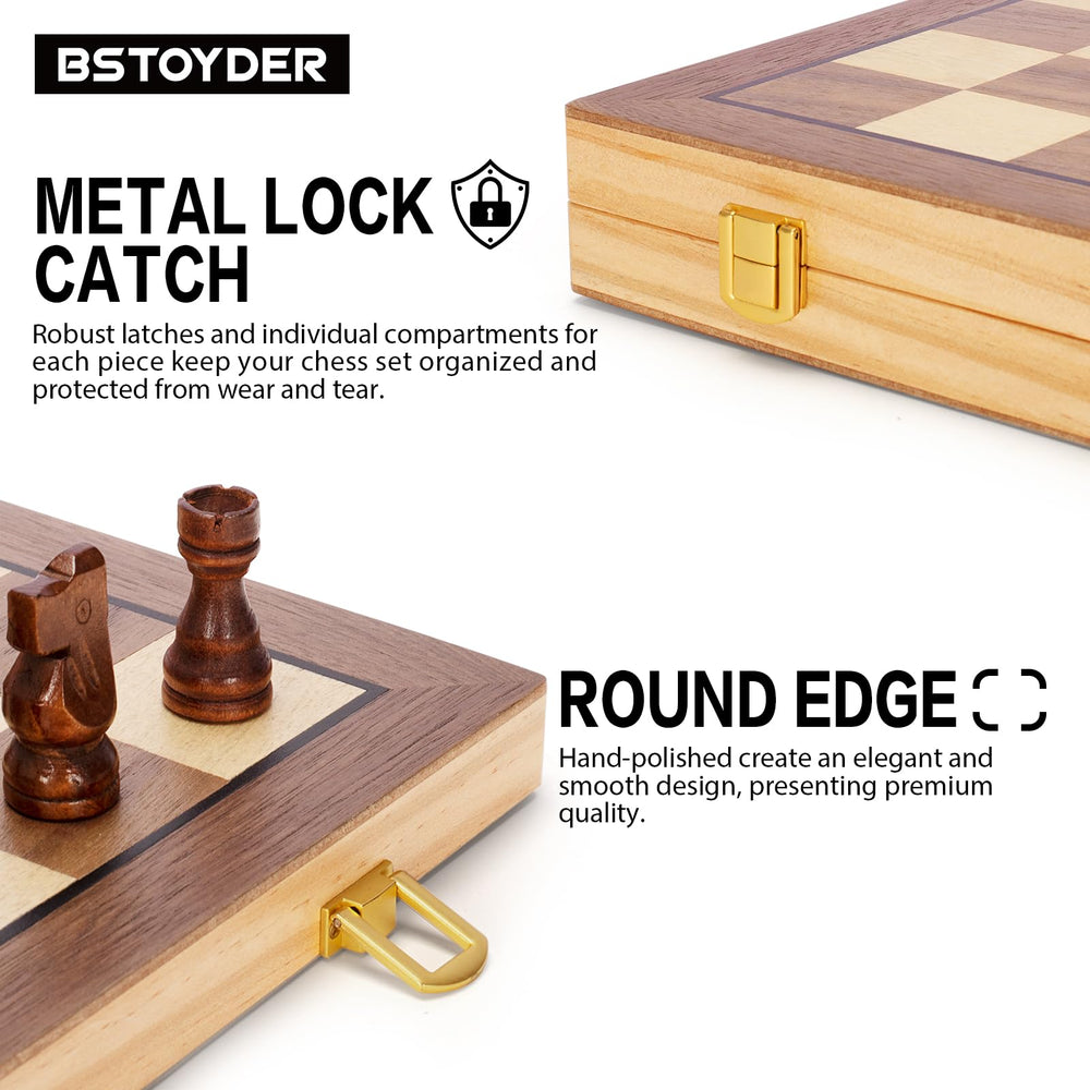 Bstoyder travel chess set in use on a table for tabletop fun.