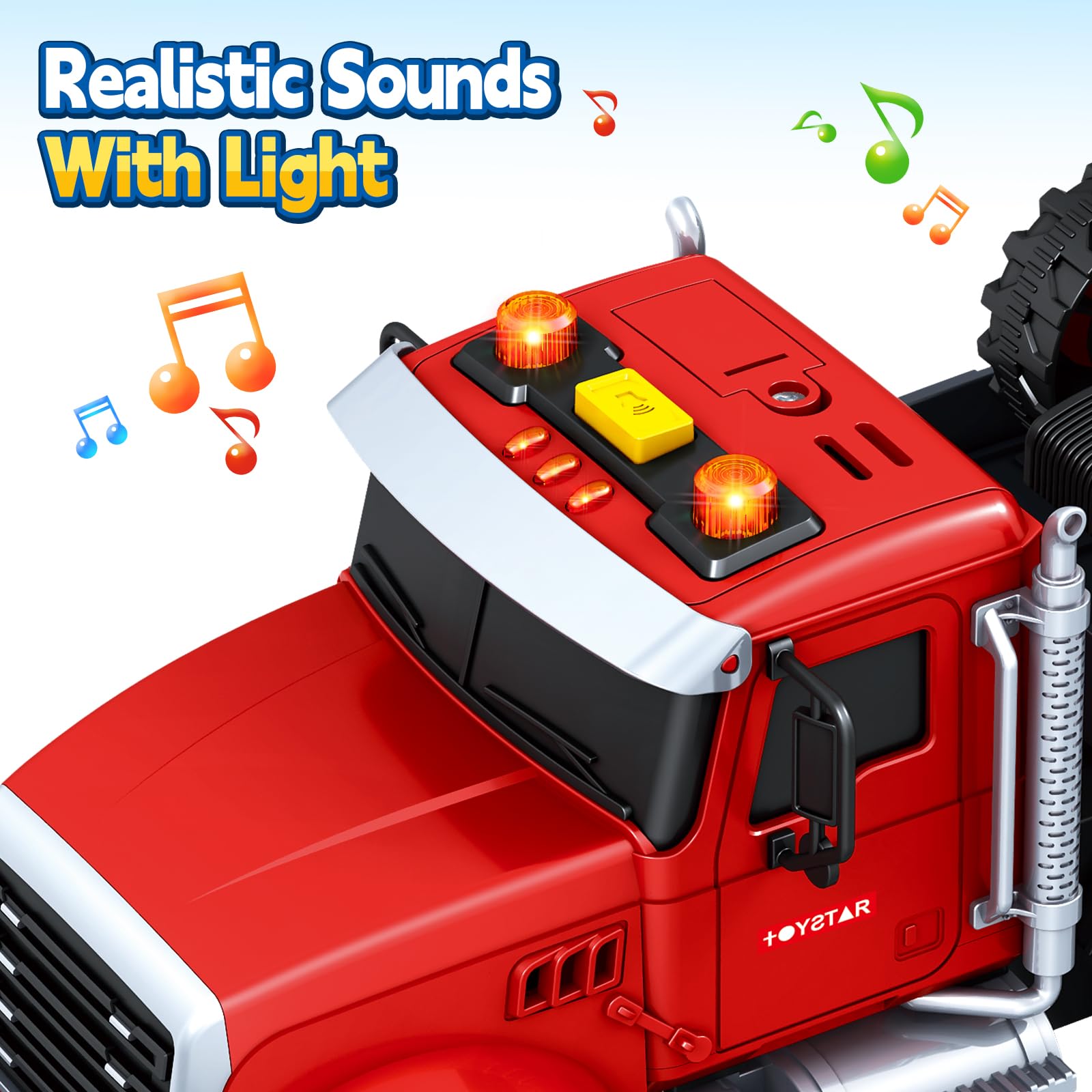 Bstoyder truck lights and sounds activate during play.