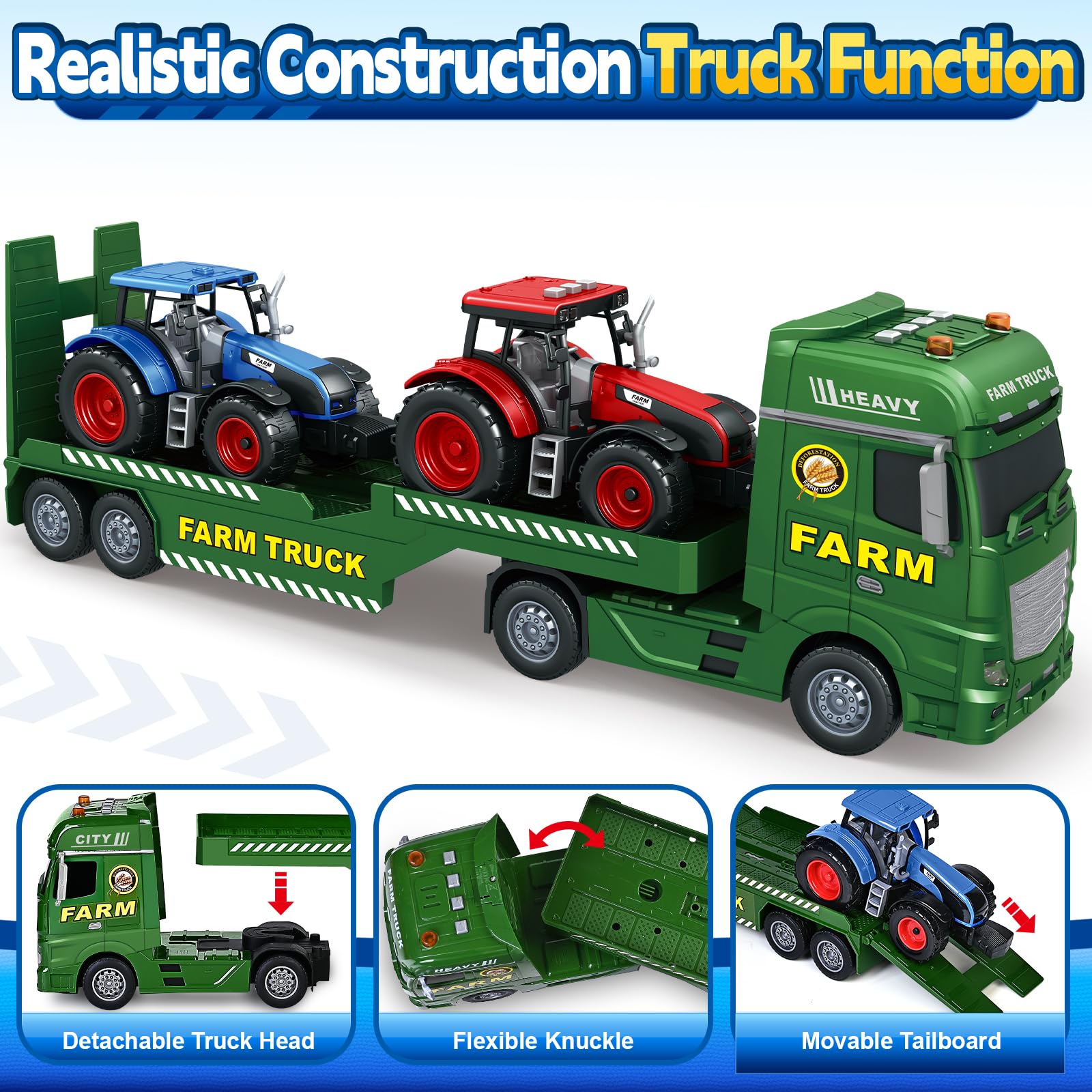 Bstoyder two tractors close-up shows lights and sounds for engaging pretend play.