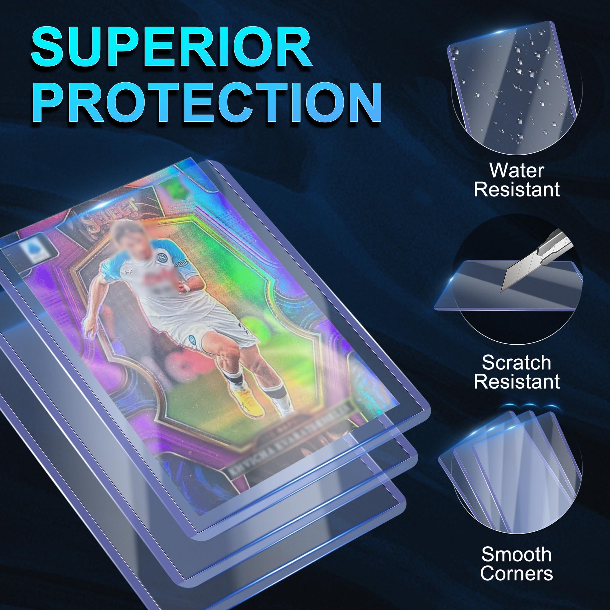 Blue outer color helps organize protected cards at a glance.
