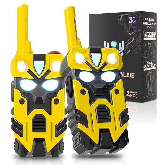 BTMBORY Hornet Transform robot walkie talkie with glowing eyes for imaginative child communication.