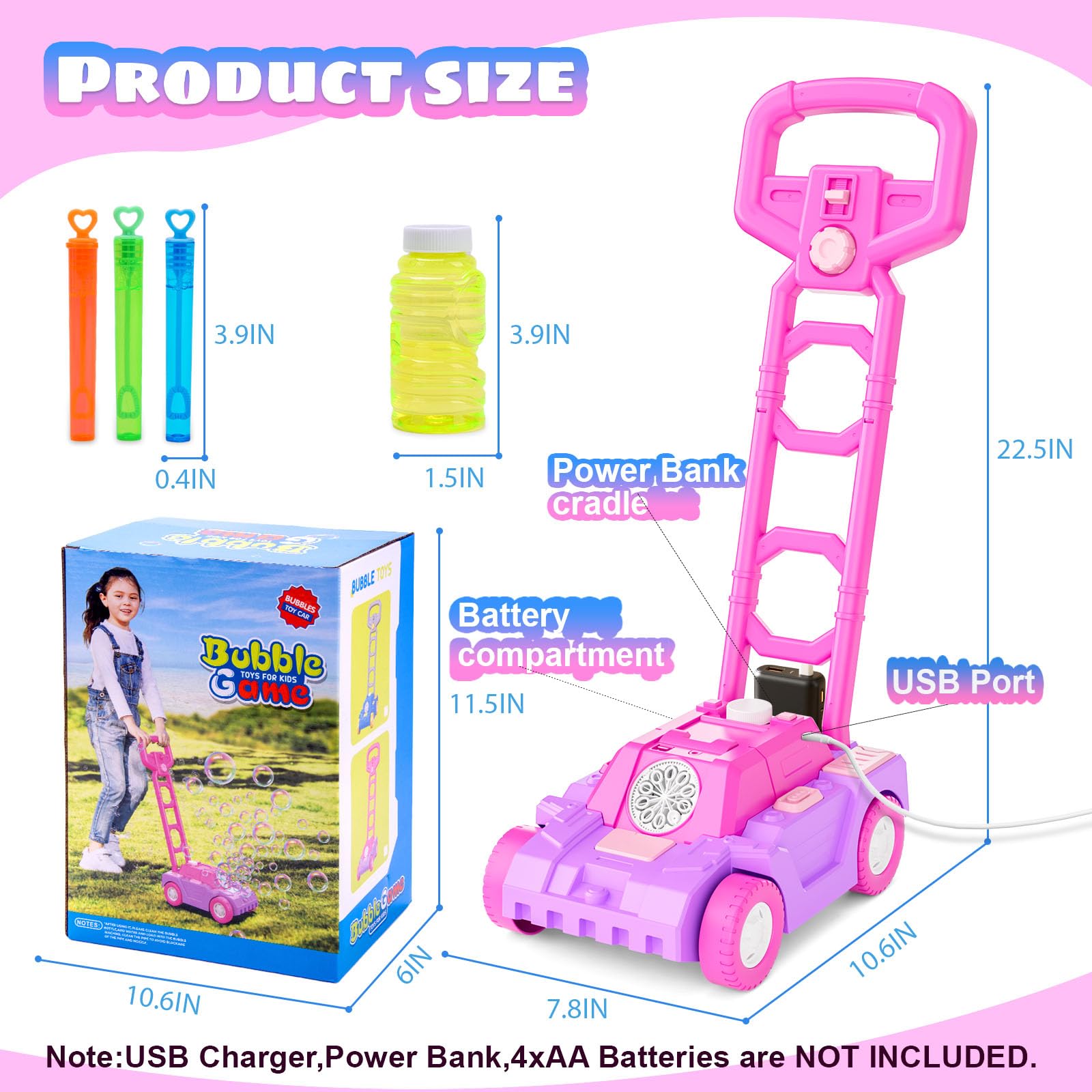 Bttyu Bubble Lawn Mower adjustable handle fits growing children for comfort.
