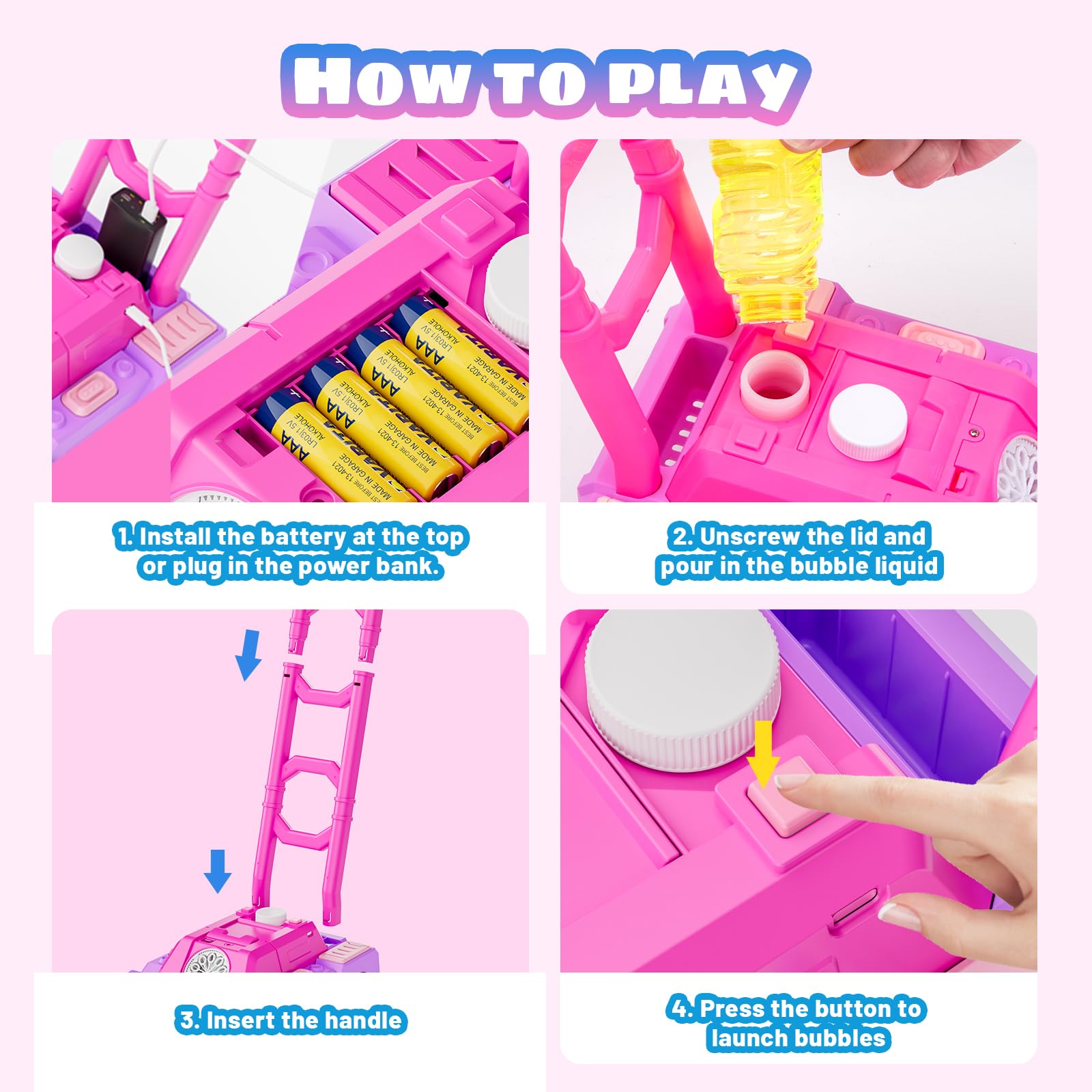 Bttyu Bubble Lawn Mower detachable handle aids compact storage and setup.