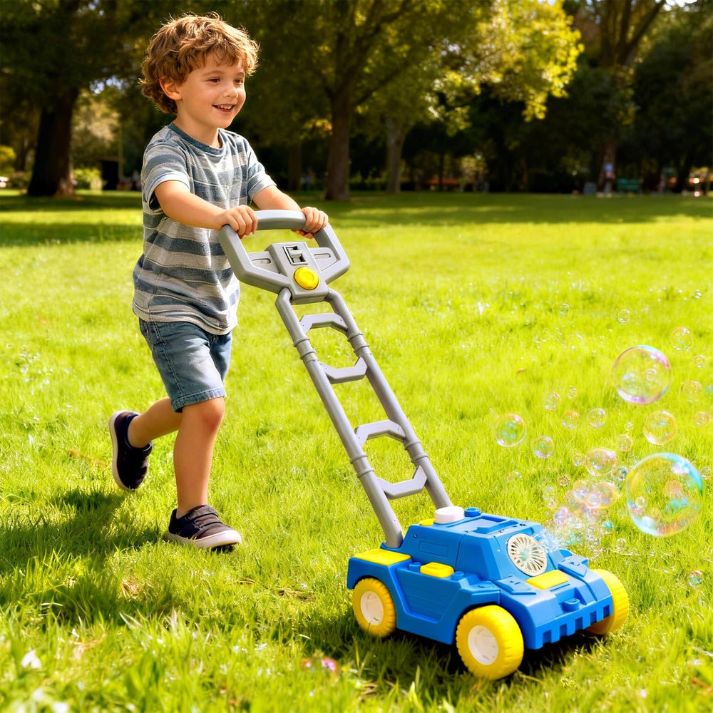 Bttyu Bubble Lawn Mower liquid-fill being added by child