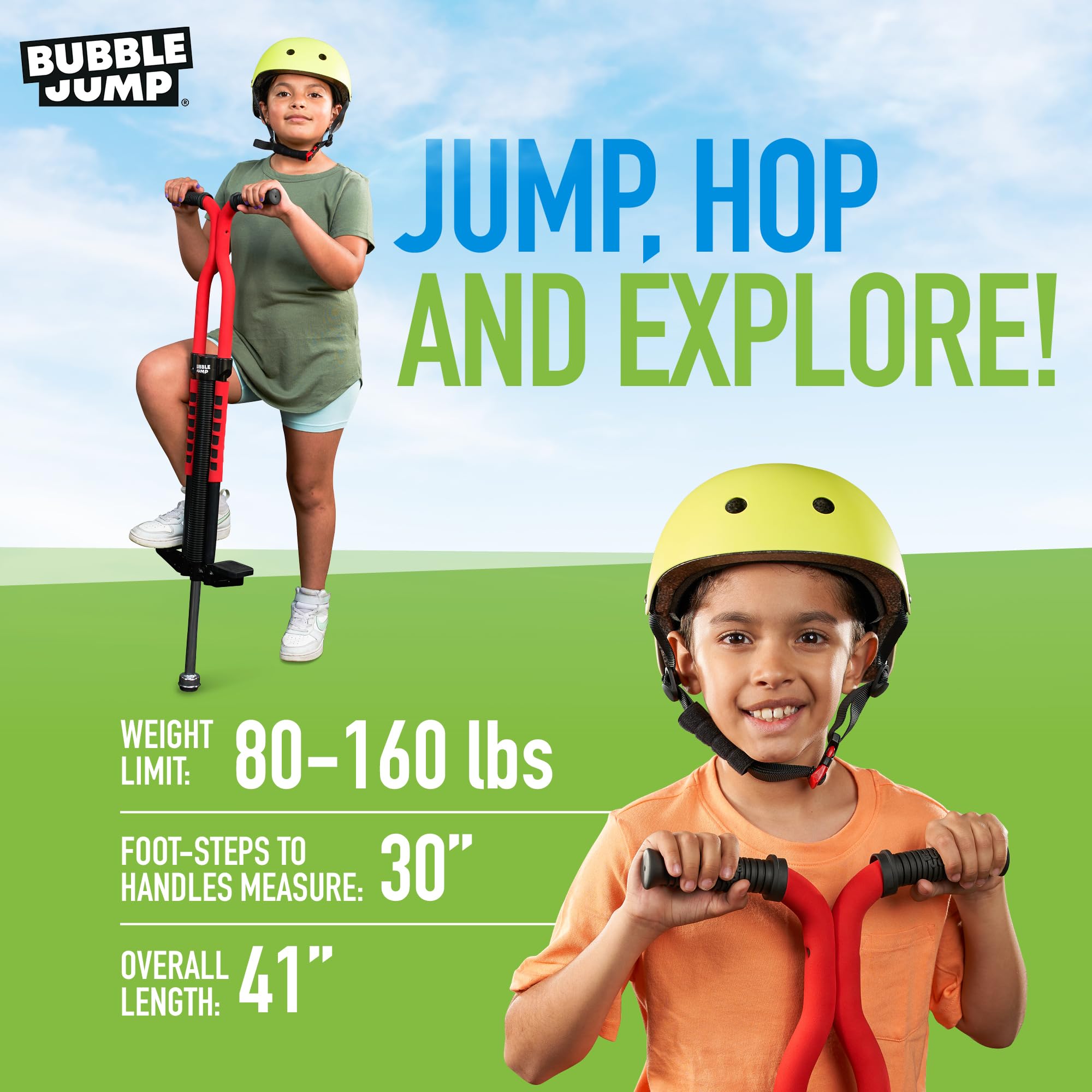 Bubble Jump anti-slip rubber tip ensures stable landings on various surfaces.
