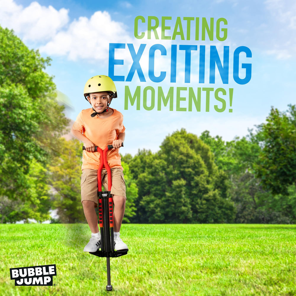 Bubble Jump outdoor play action captures kids jumping with energy and joy.