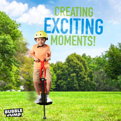 Bubble Jump outdoor play action captures kids jumping with energy and joy.