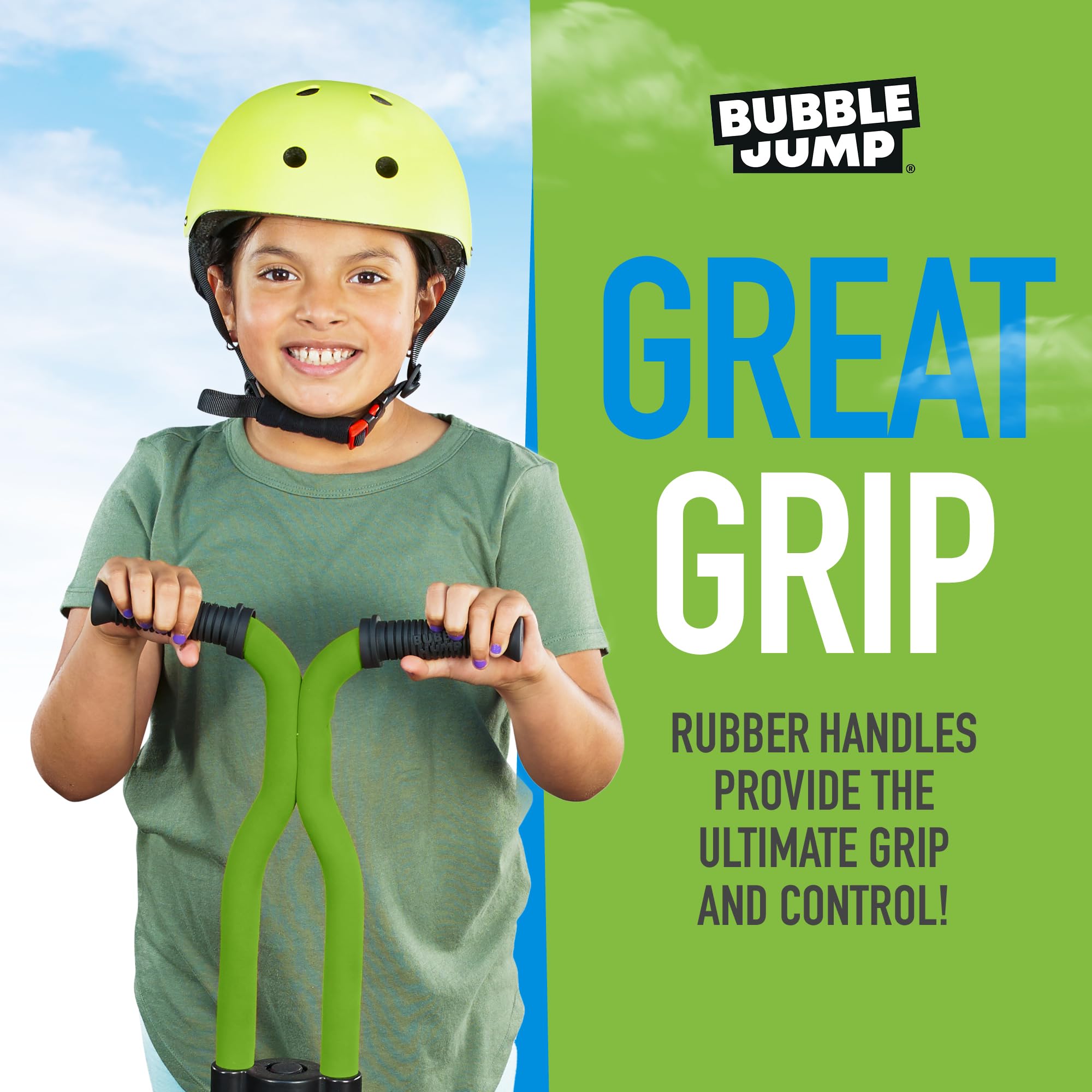 Bubble Jump Pogo Stick ready out of box for quick, carefree play.