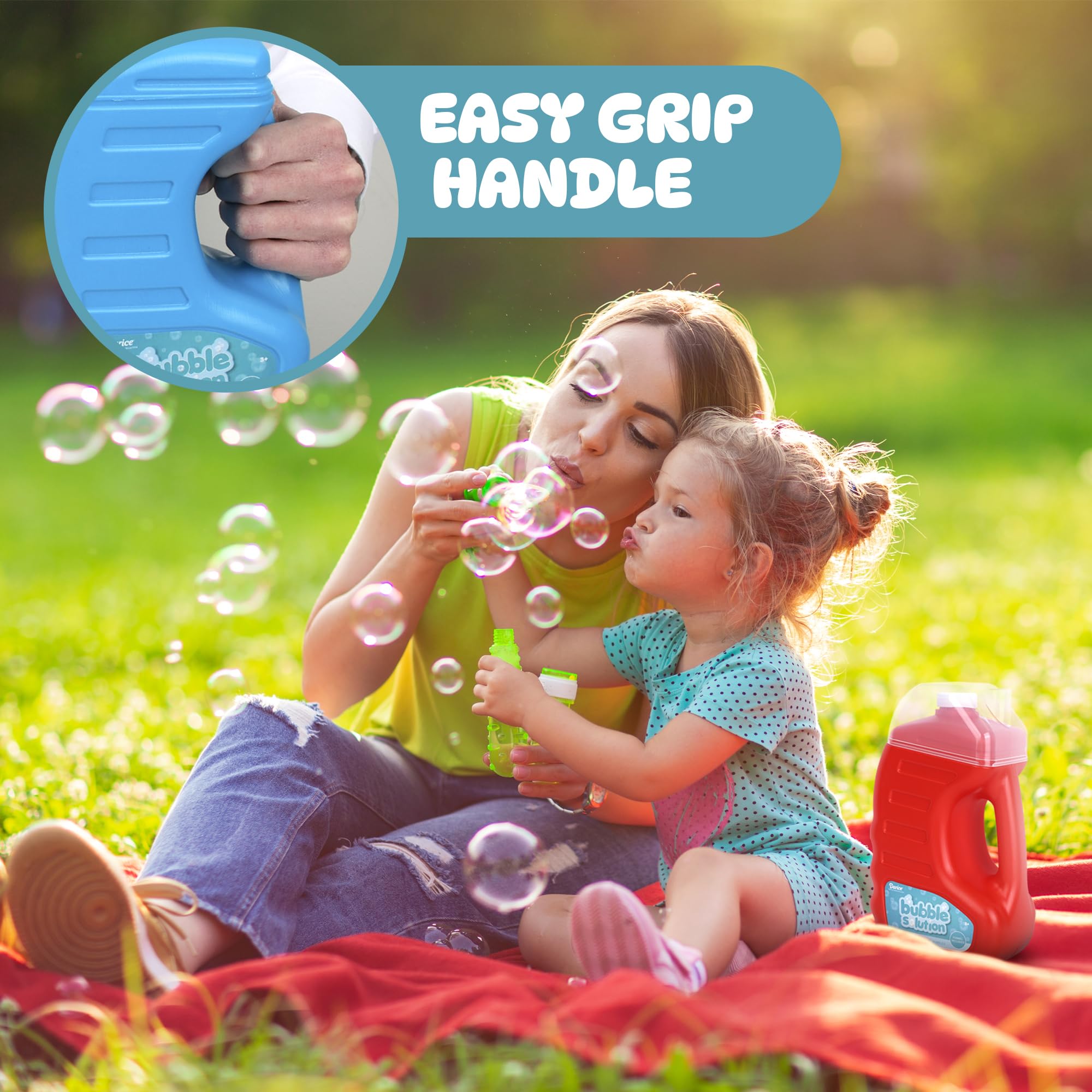 Bubble Play non-toxic solution safe for toddlers and kids at gatherings.