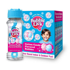 Bubble Lick cotton candy bubbles, pack front view, tasty playtime for kids