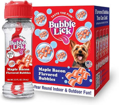 BubbleLick Maple Bacon Bubbles 4-pack for dogs, tasty enrichment during grooming and daycare.