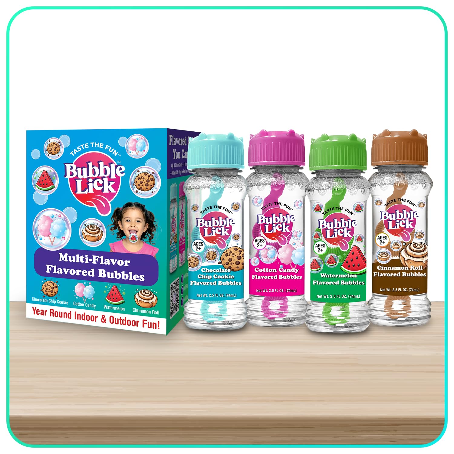 BubbleLick Cinnamon Roll bubbles for flavorful sensory play at home.