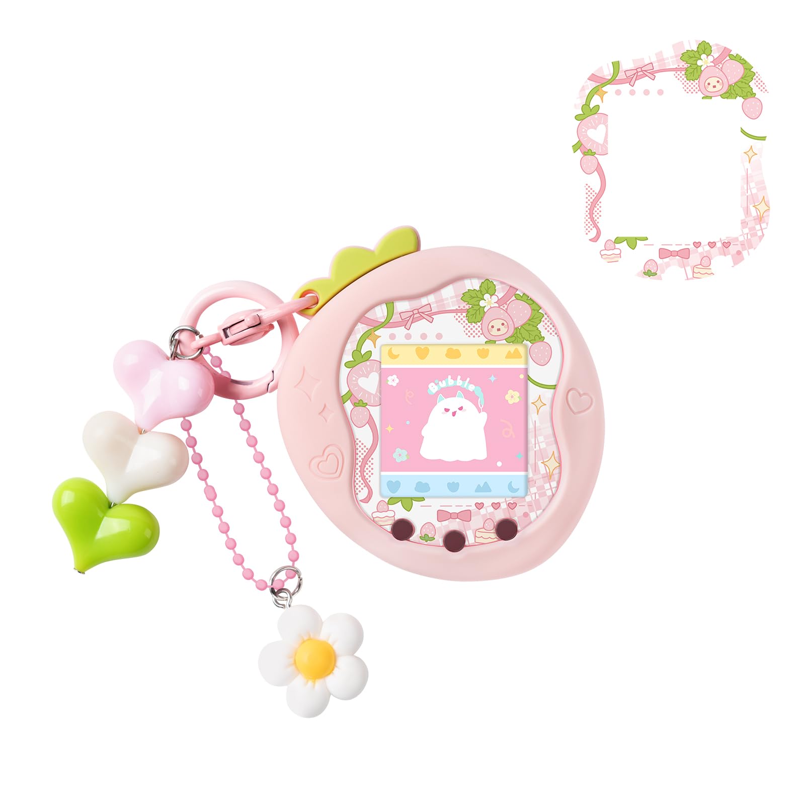 Bubblelogus Strawberry Uni case front view with faceplate overlay for protective style.