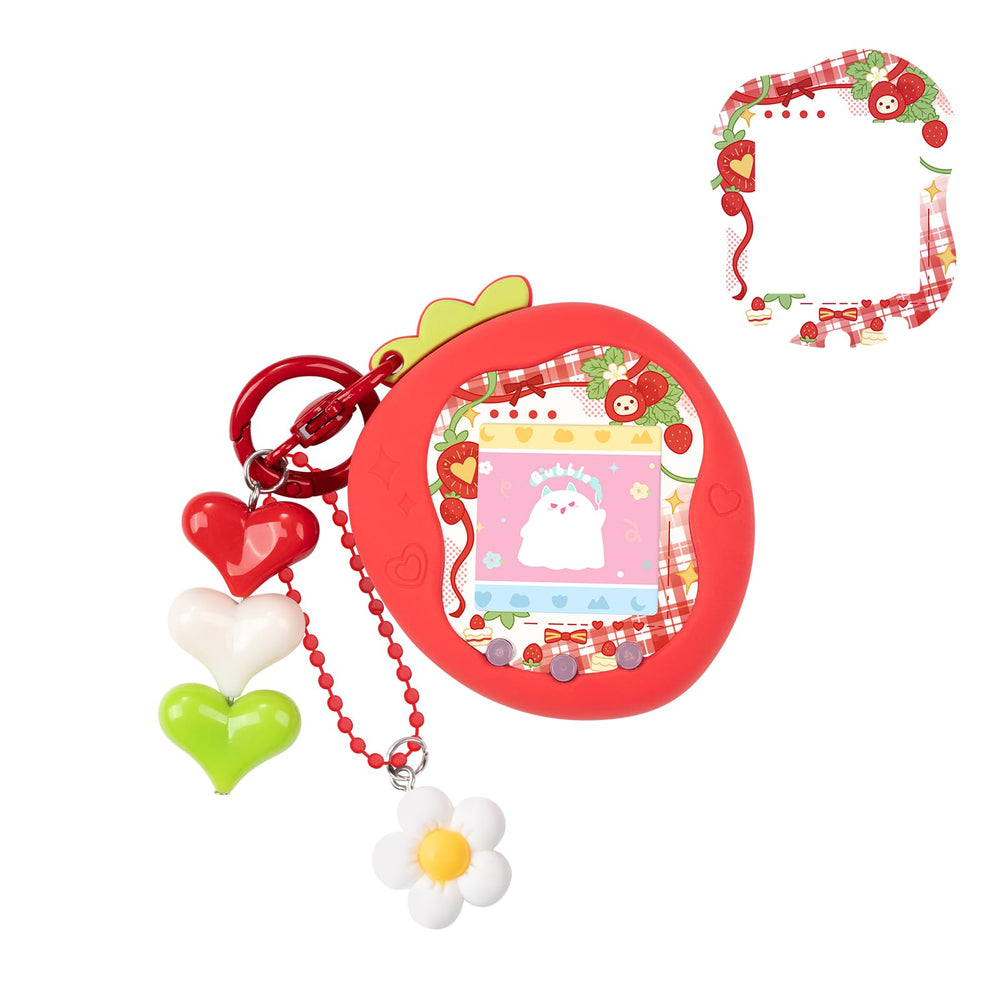 Bubblelogus Strawberry Uni case fits Tamagotchi Uni precisely, offering durable silicone protection against daily wear.