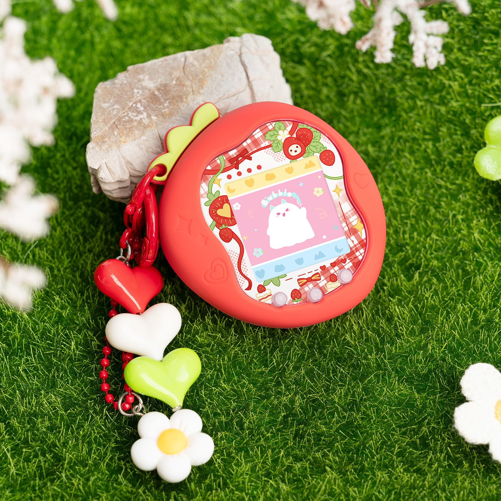 Bubblelogus Strawberry Uni silicone texture combats fingerprints for easy wipe-down and lasting clarity.
