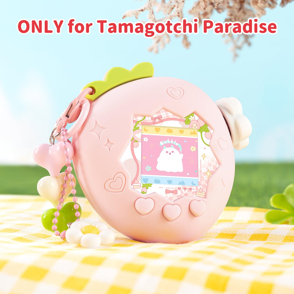 Bubblelogus Tamagotchi Paradise strawberry case back view showcasing durability.