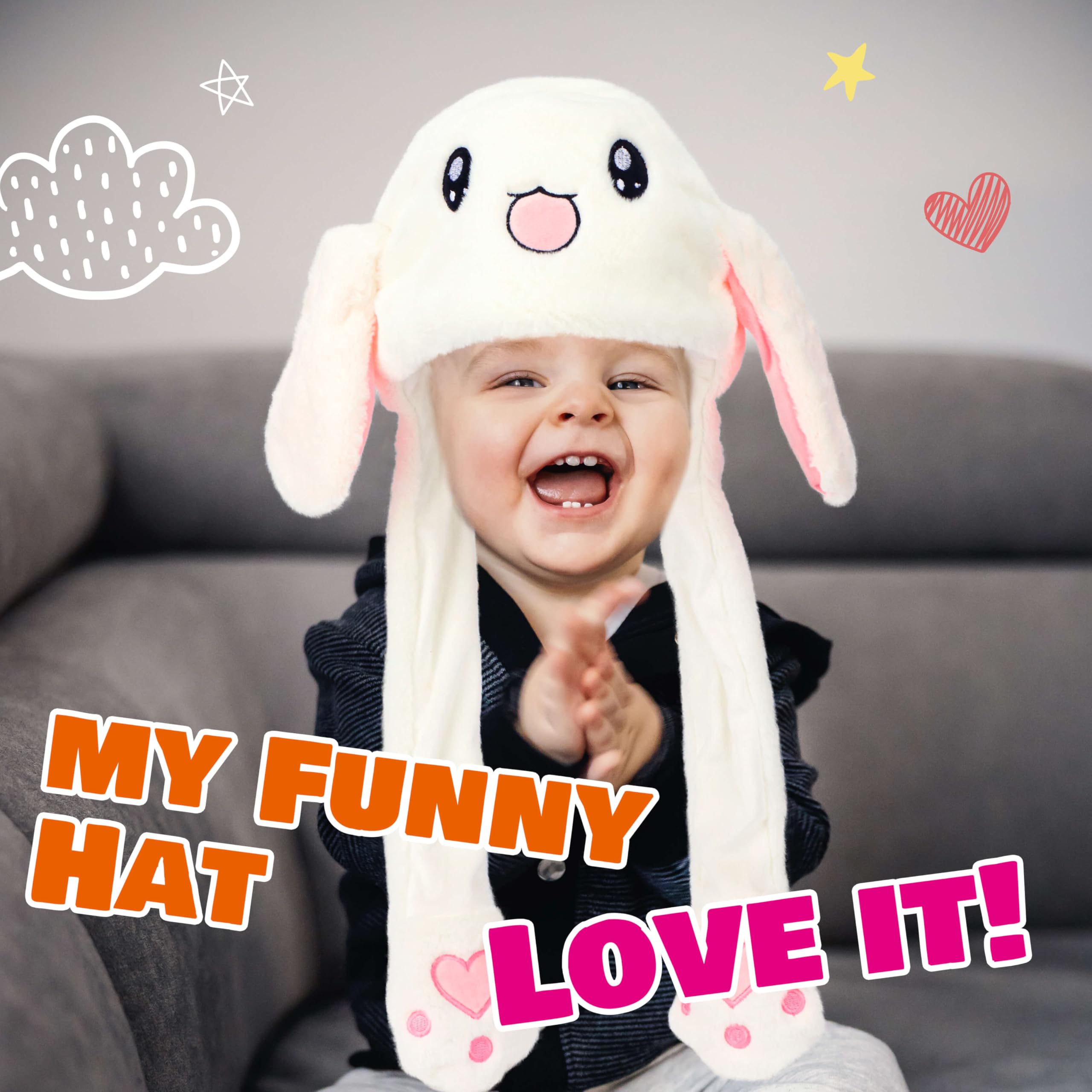 Bubblepompom bunny hat serves as a charming photo tool for memories