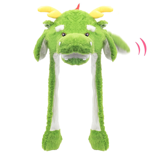Bubblepompom dragon hat with movable ears for playful cosplay and photos.
