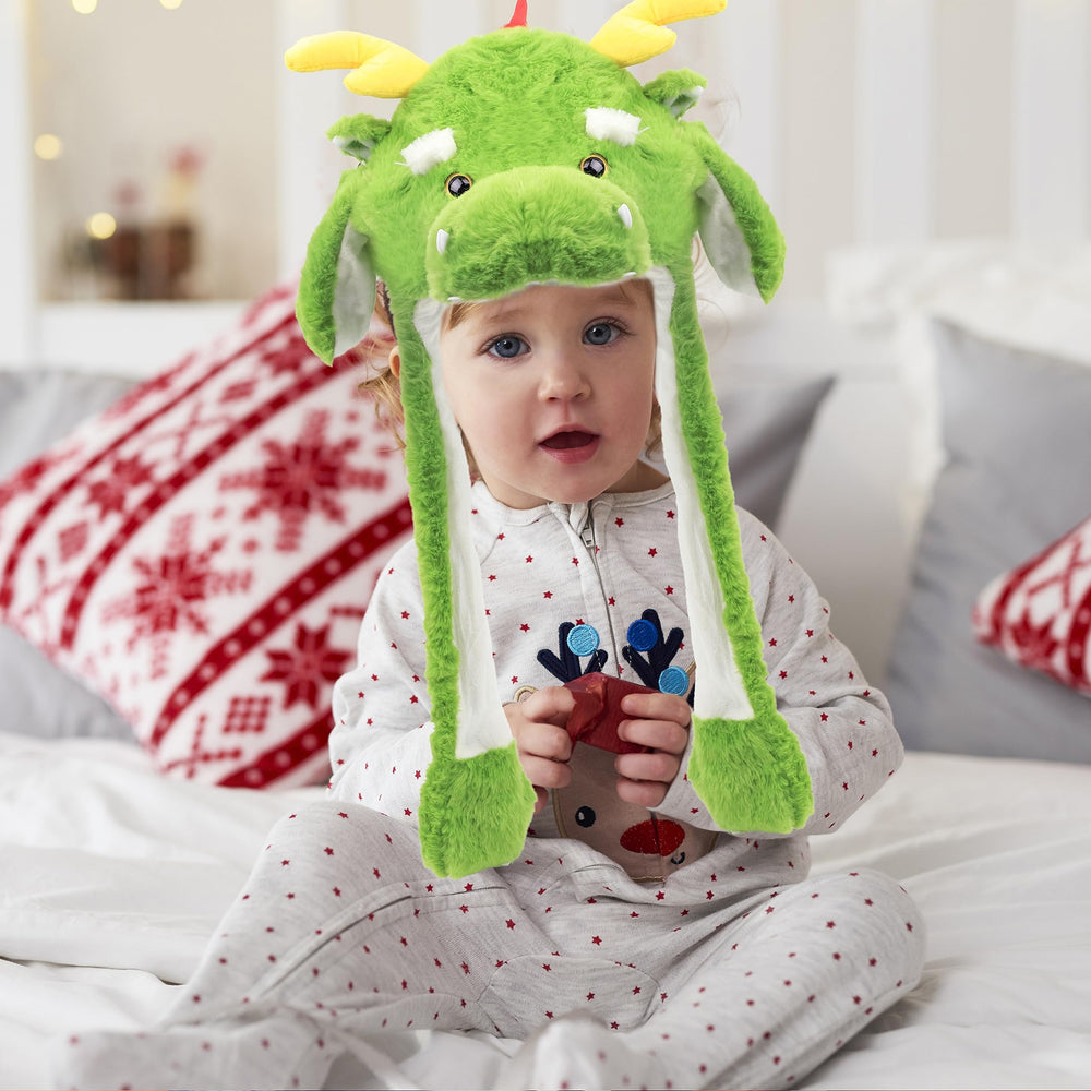 Bubblepompom soft plush dragon hat ideal for autumn and winter wear.