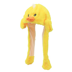 Bubblepompom duck hat back view highlighting soft plush material.