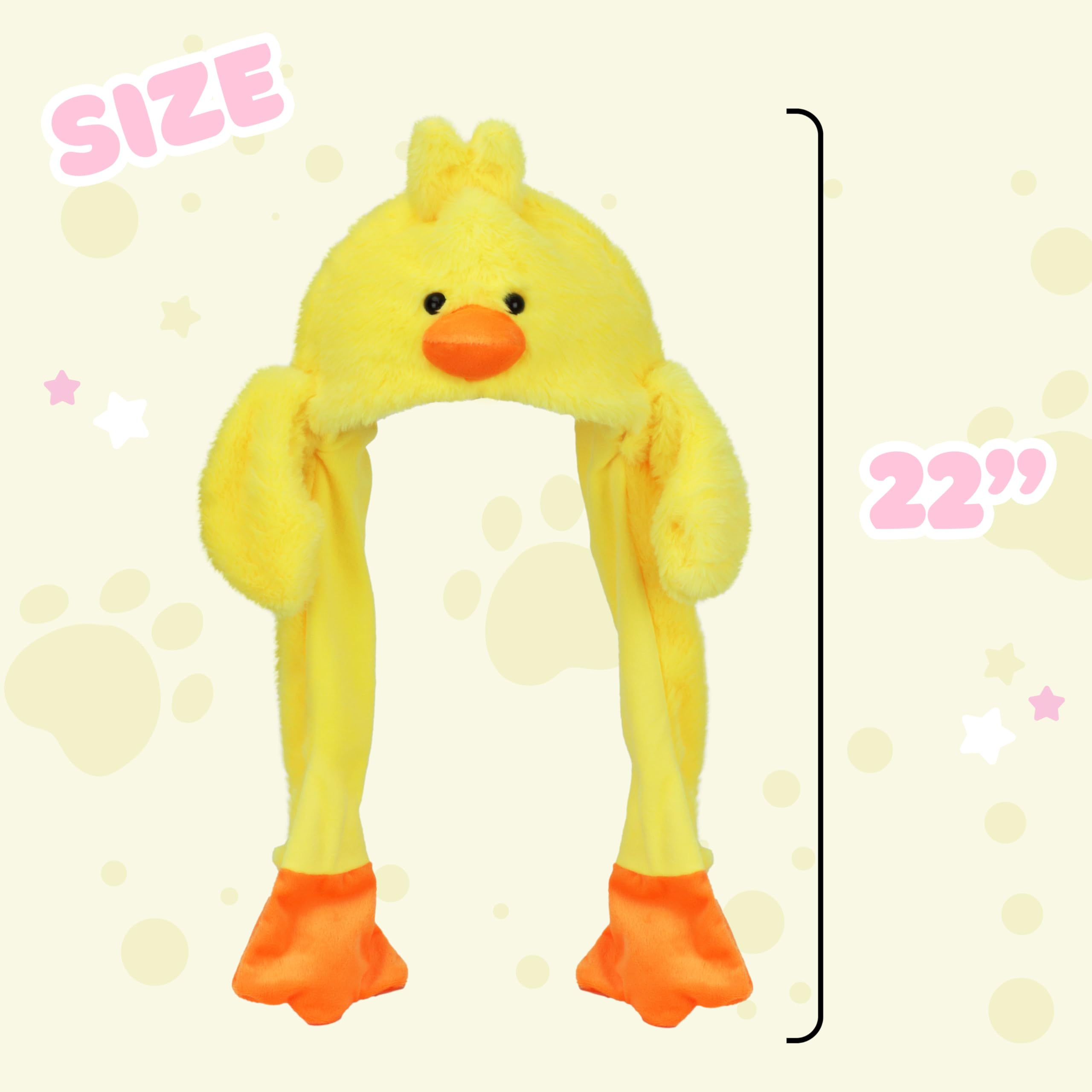 Bubblepompom plush duck hat close-up shows soft plush fabric.
