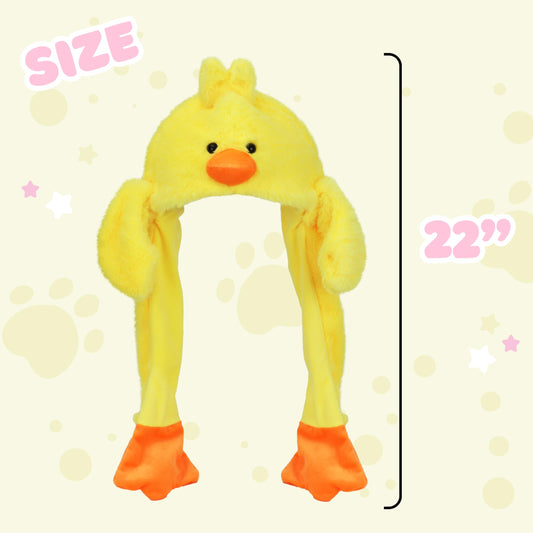 Bubblepompom plush duck hat close-up shows soft plush fabric.