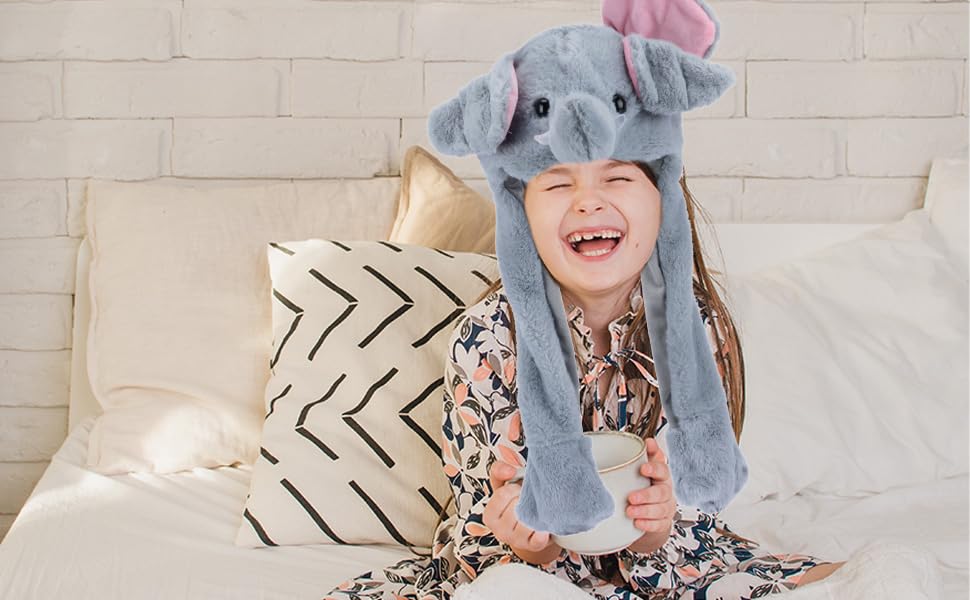 Bubblepompom elephant hat features soft plush material for comfort.