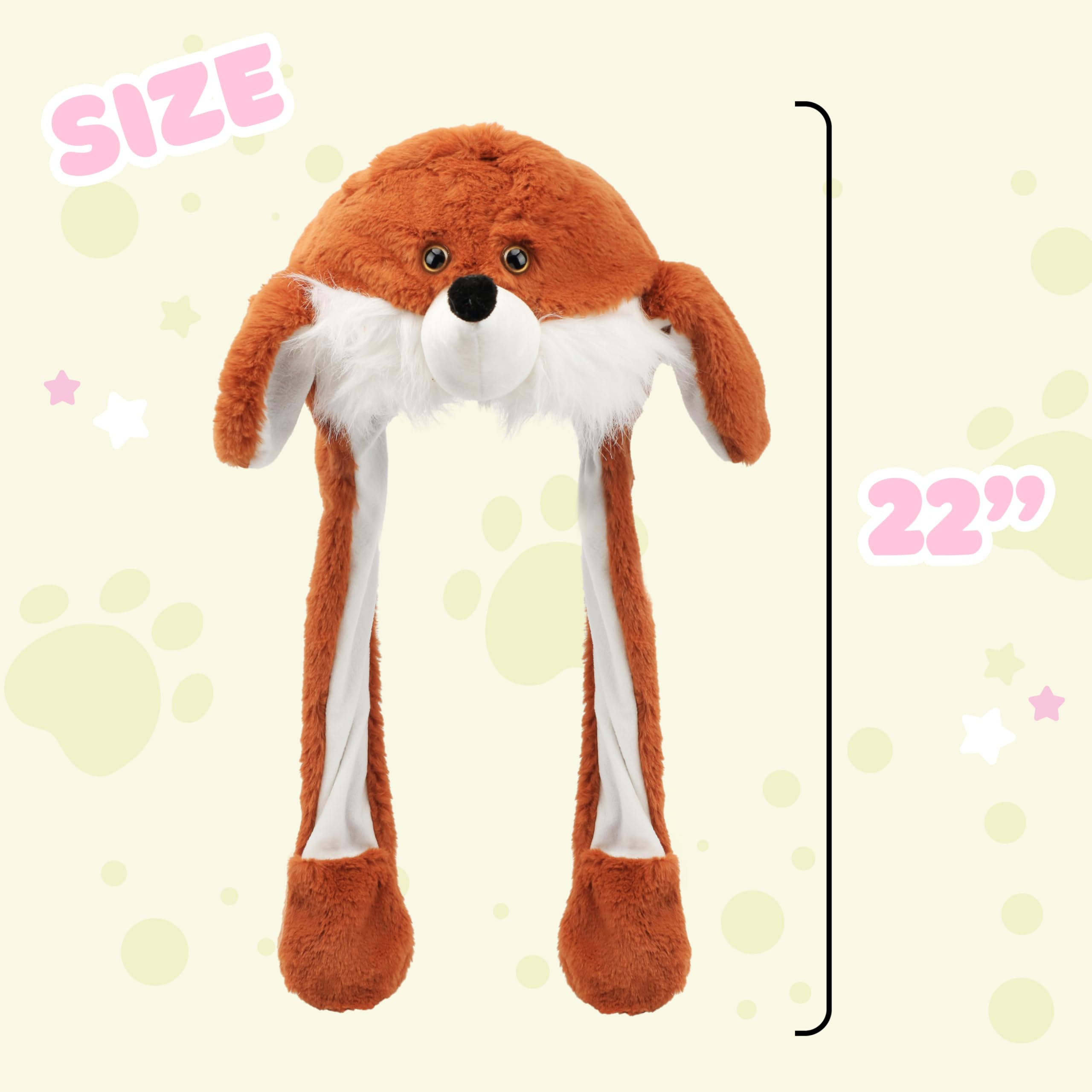 Close-up of soft plush Bubblepompom fox hat with movable ears for cozy wear